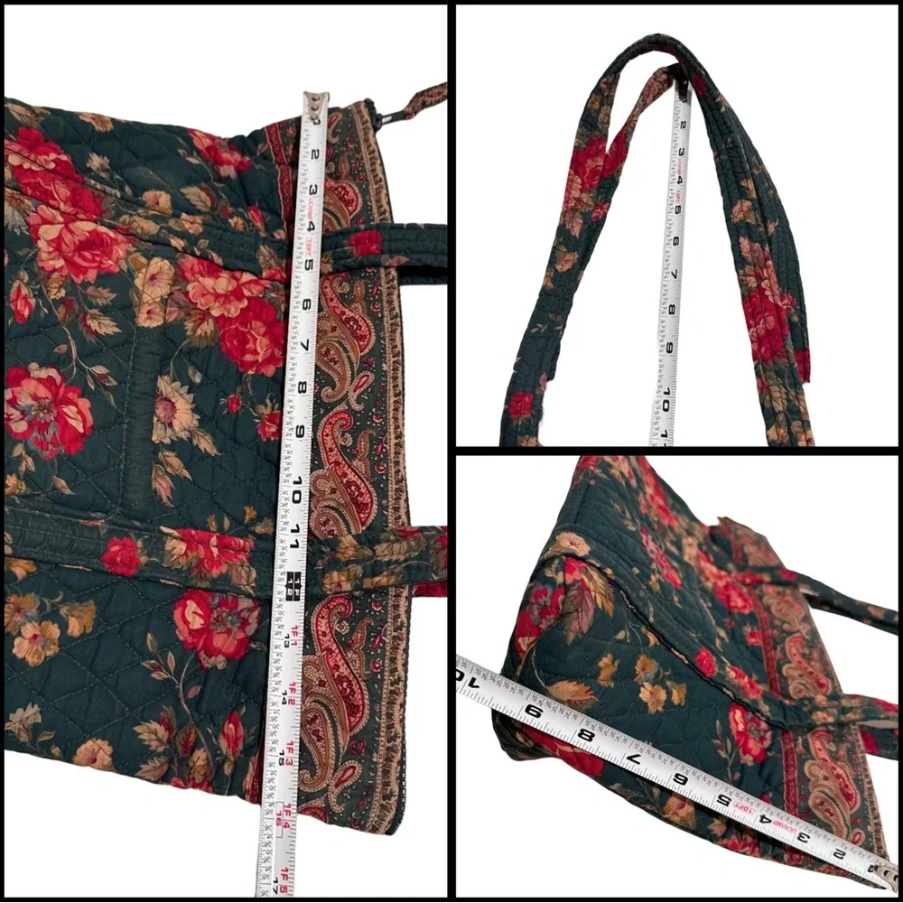 80s Vintage Vera Bradley Greenbriar Red Roses Quilted Floral Tote Shoulder Bag